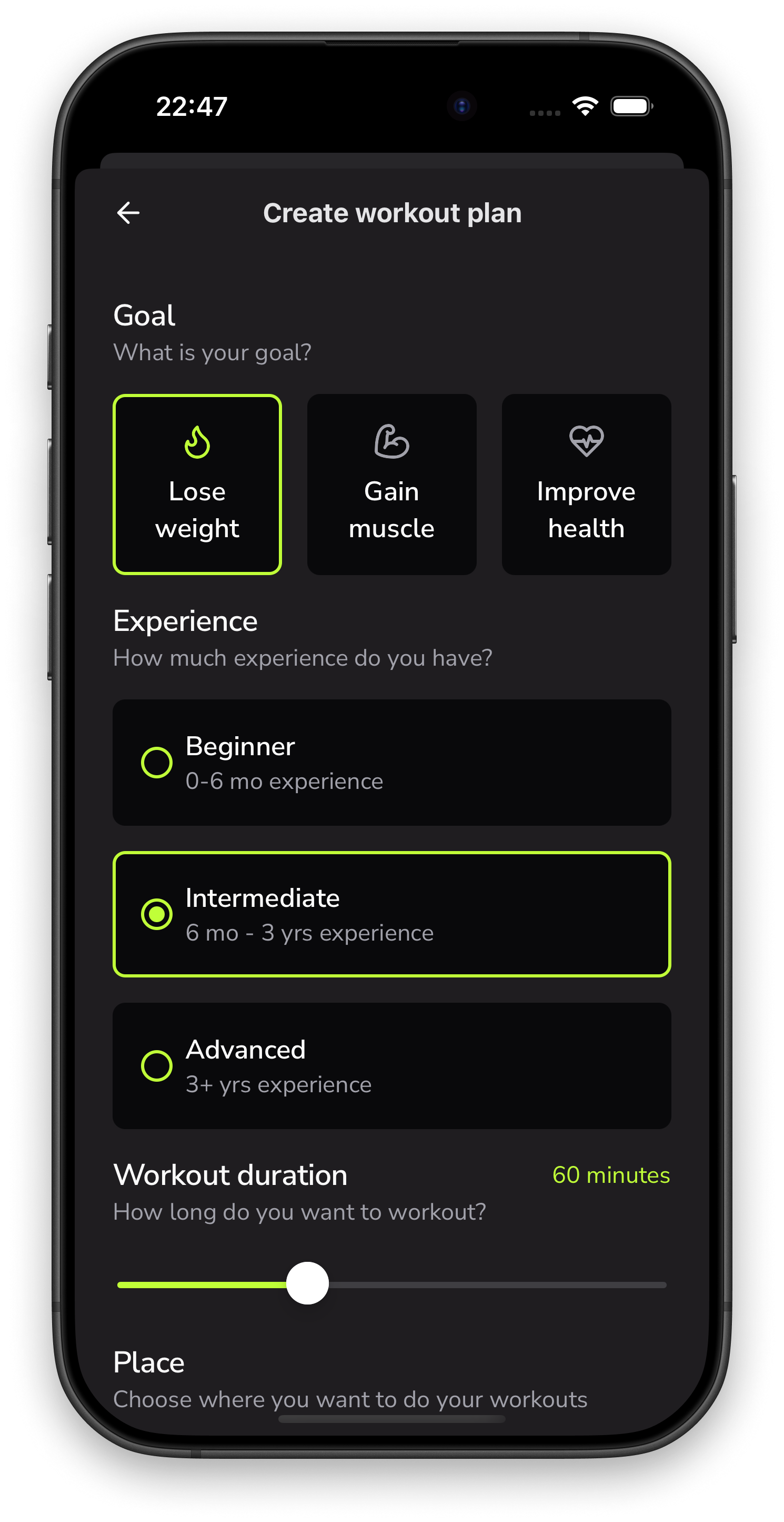 Fitme’s personalized workout planner on iPhone